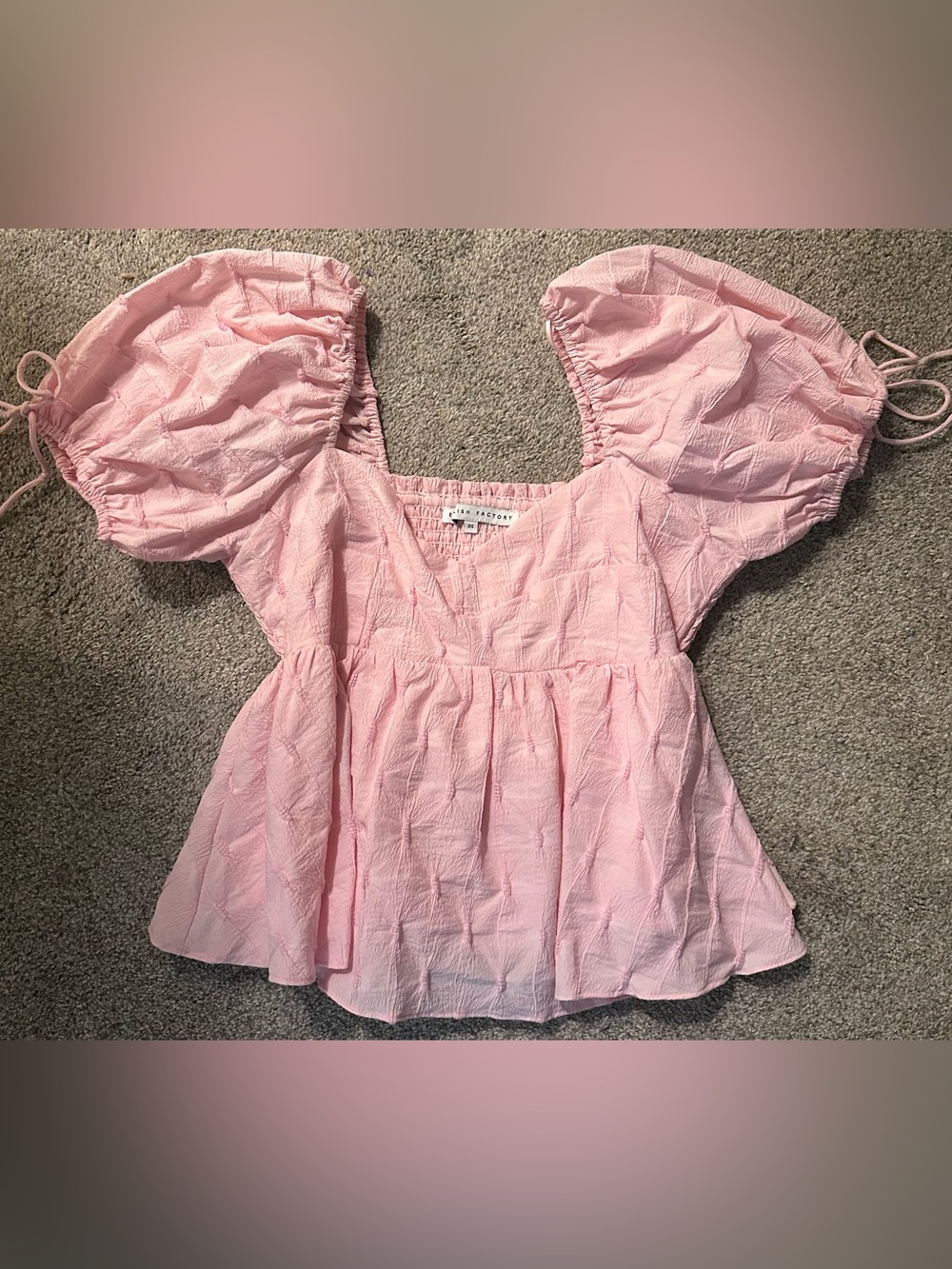 English Factory Bubblegum Pink Puff-Sleeve Peplum Top